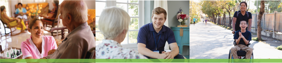 Image of personal care assistants (PCAs) and home health care workers working with their clients.