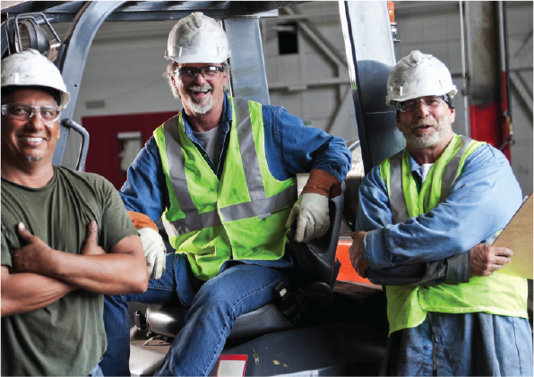 Workers smiling